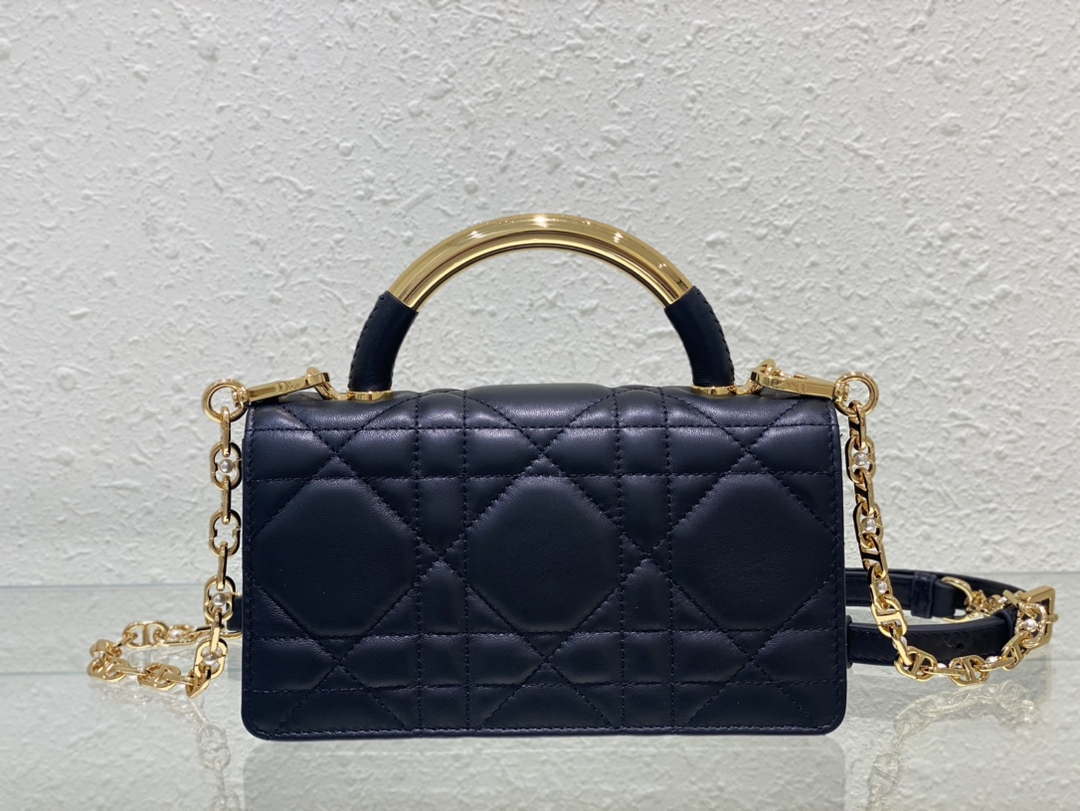 Dior M4401 Mini Dior Ange Bag Black Macrocannage Calfskin
