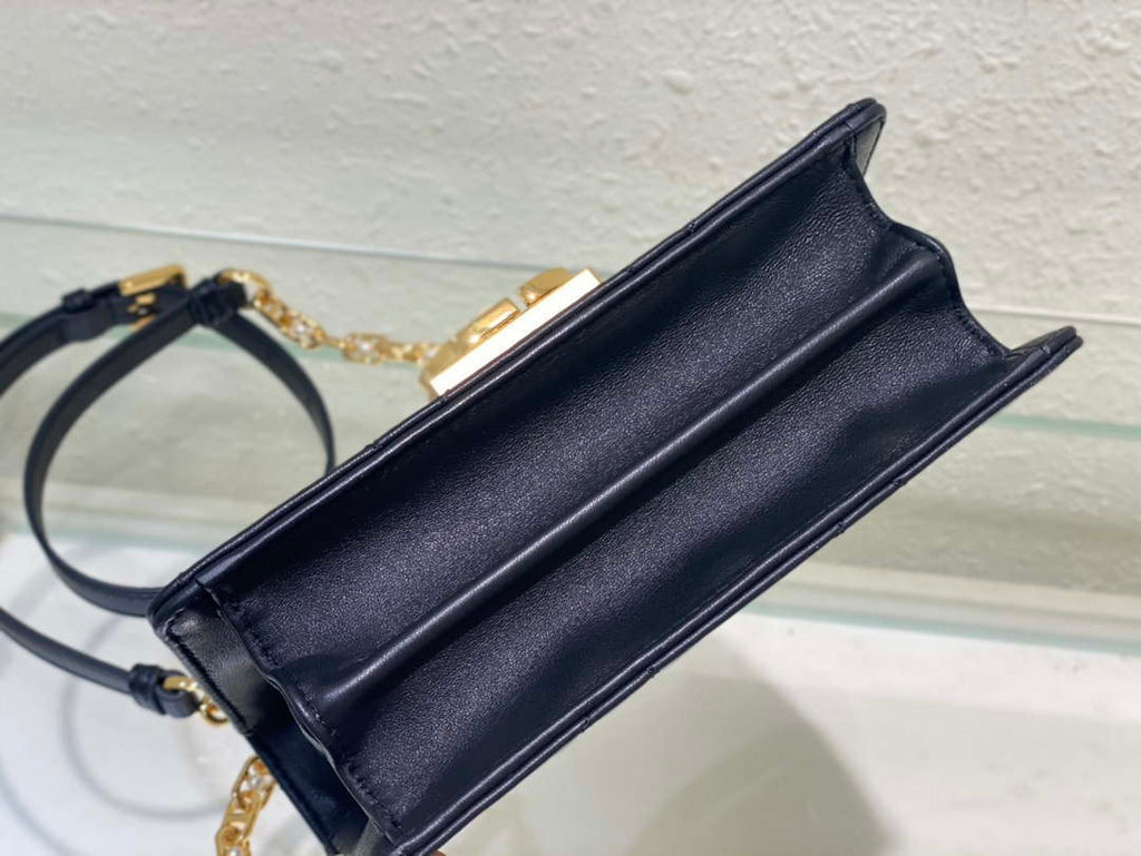 Dior M4401 Mini Dior Ange Bag Black Macrocannage Calfskin