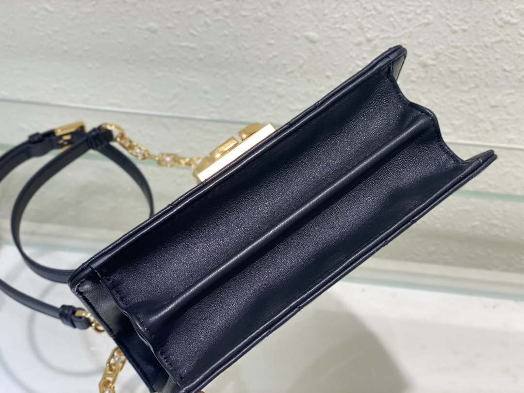Dior M4401 Mini Dior Ange Bag Black Macrocannage Calfskin