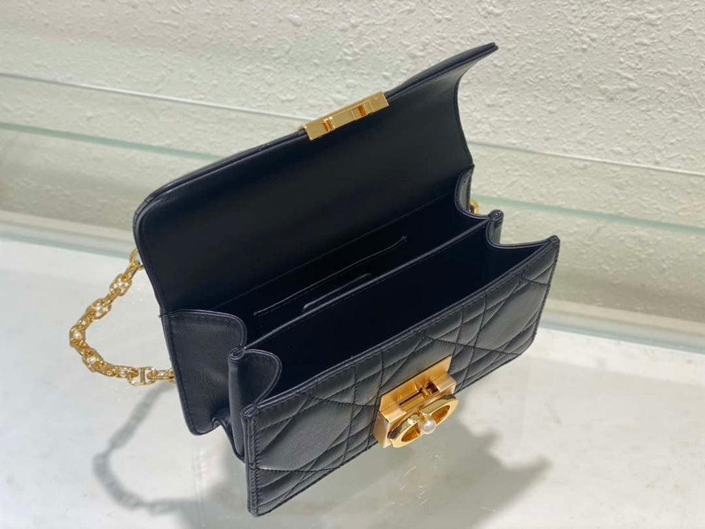 Dior M4401 Mini Dior Ange Bag Black Macrocannage Calfskin