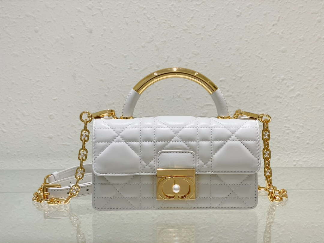 Dior M4401 Mini Dior Ange Bag White Macrocannage Calfskin - Default Title - View 1