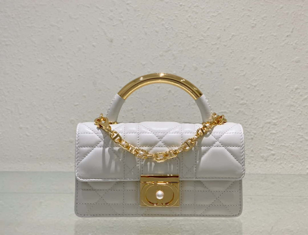 Dior M4401 Mini Dior Ange Bag White Macrocannage Calfskin