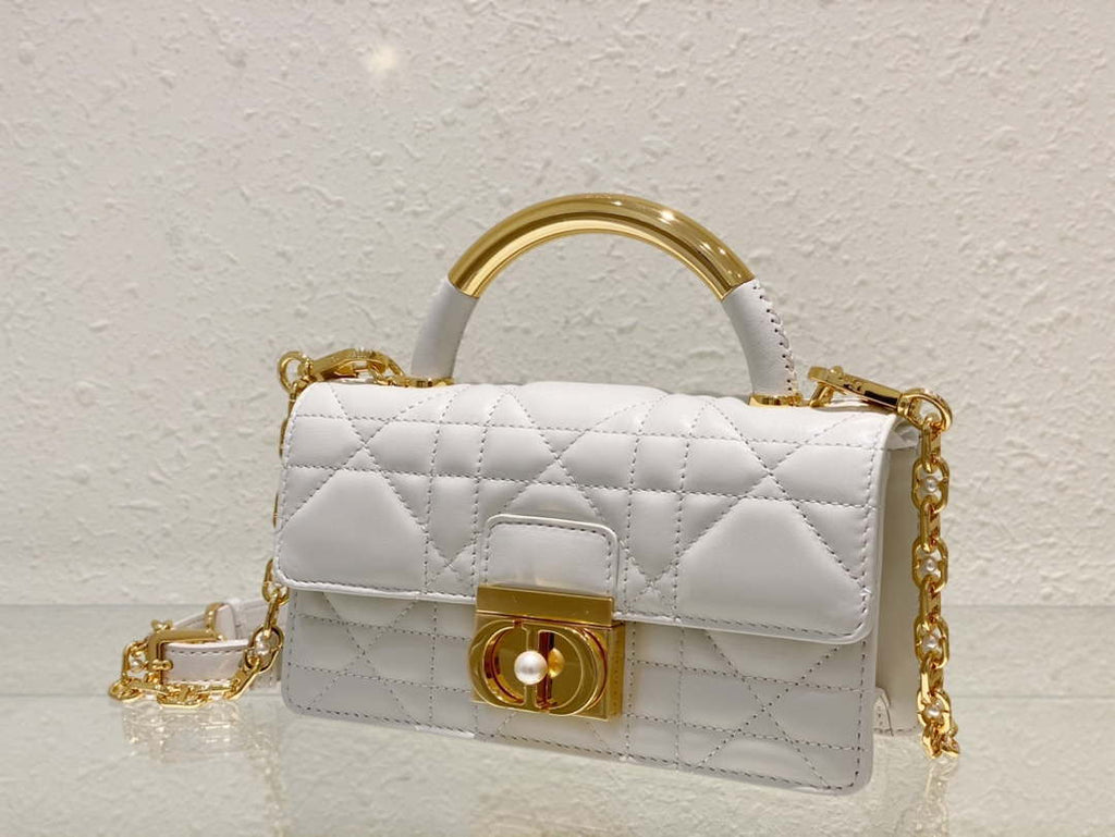 Dior M4401 Mini Dior Ange Bag White Macrocannage Calfskin