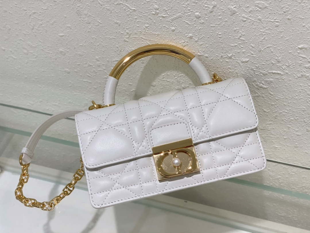 Dior M4401 Mini Dior Ange Bag White Macrocannage Calfskin - Default Title - View 6