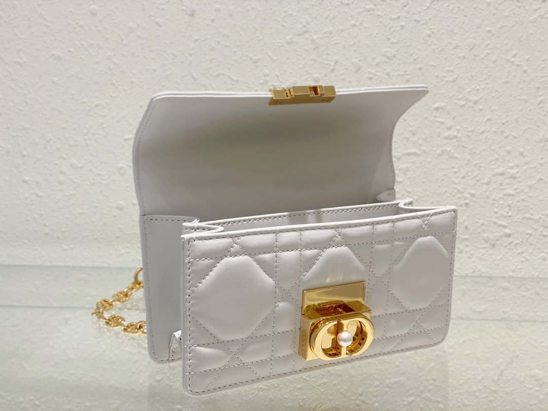 Dior M4401 Mini Dior Ange Bag White Macrocannage Calfskin