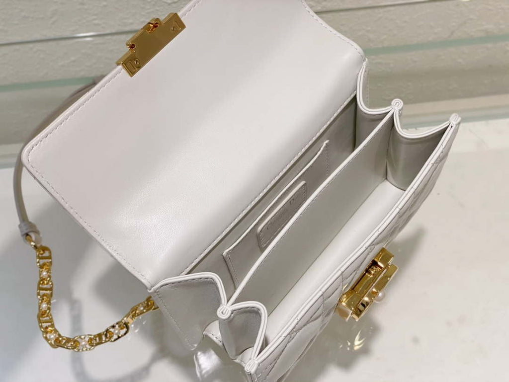 Dior M4401 Mini Dior Ange Bag White Macrocannage Calfskin