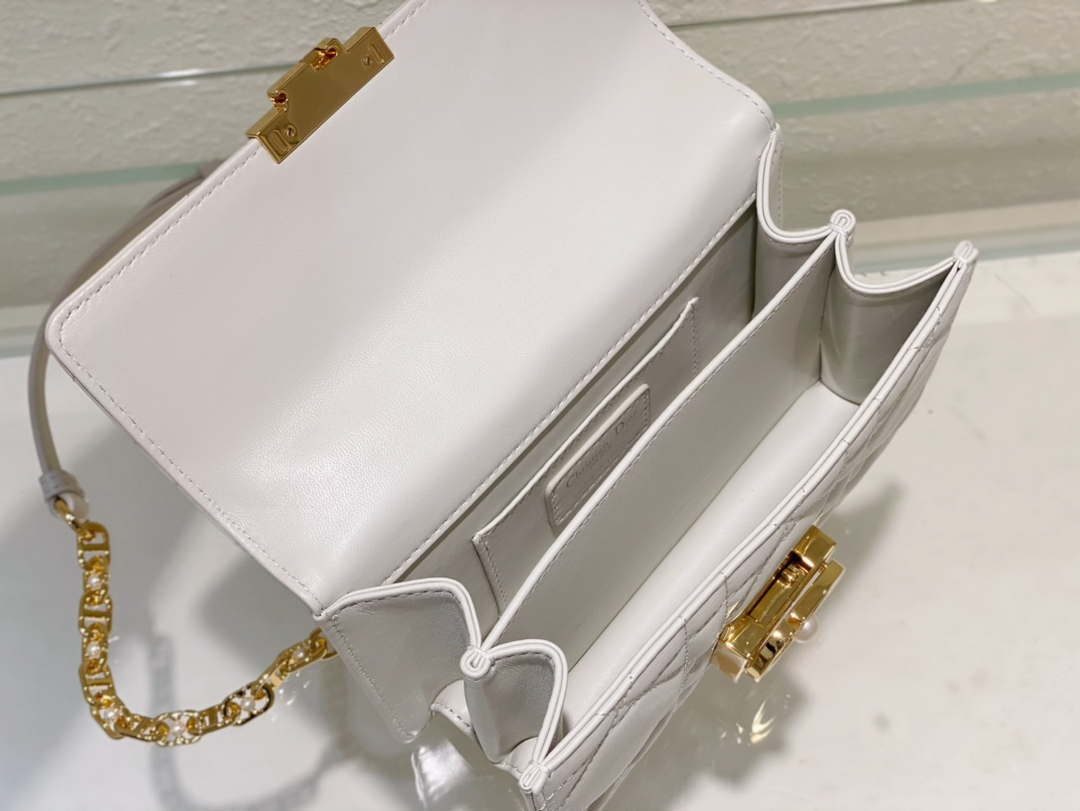 Dior M4401 Mini Dior Ange Bag White Macrocannage Calfskin