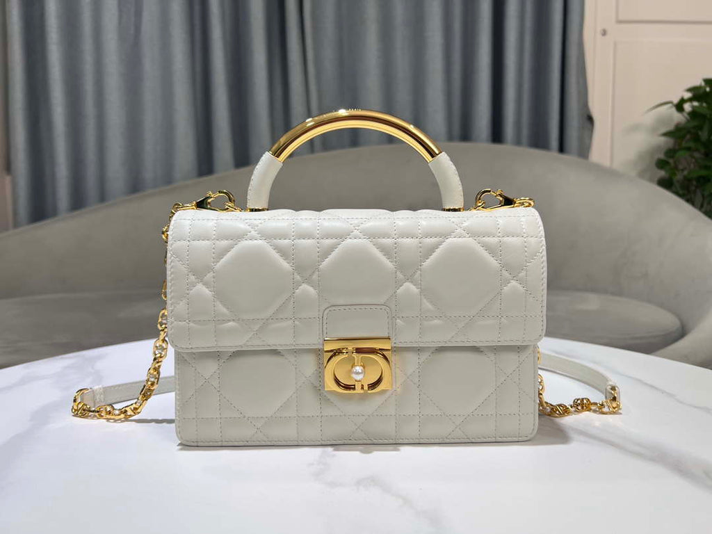 Dior M4402 Medium Dior Ange Bag White Macrocannage Calfskin