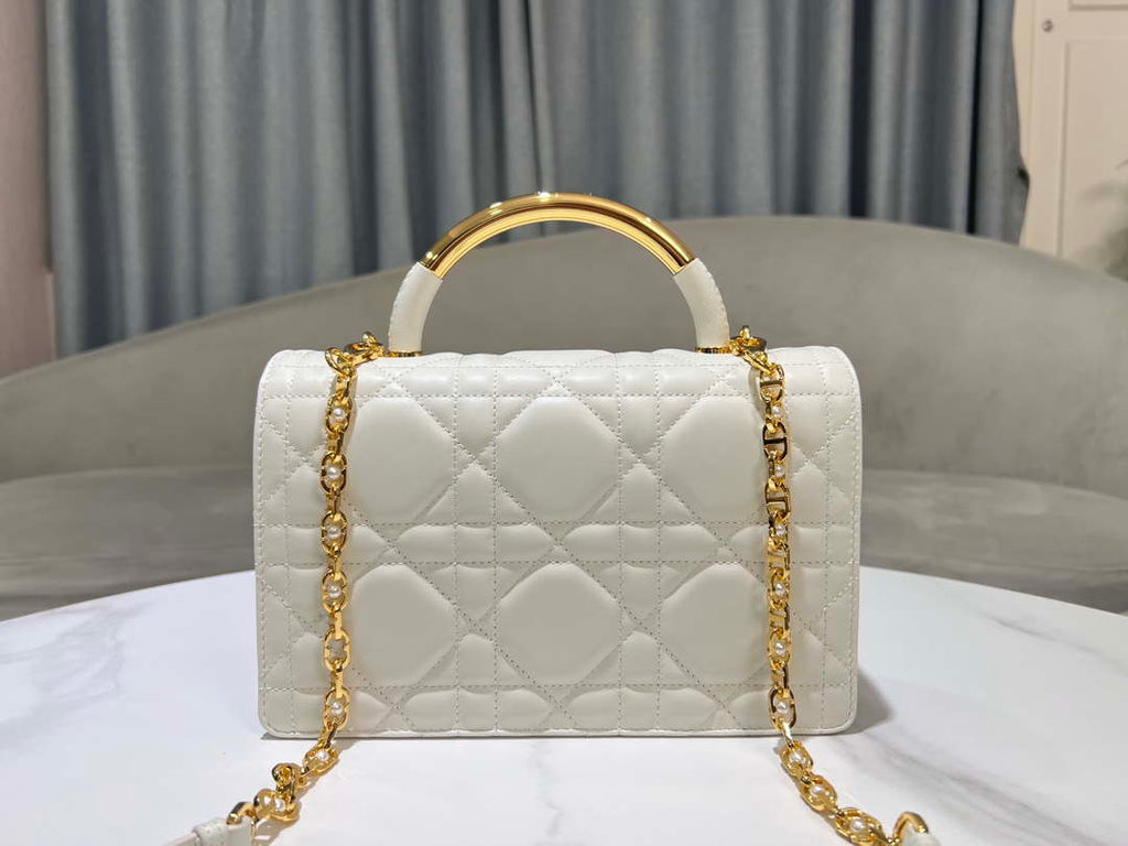 Dior M4402 Medium Dior Ange Bag White Macrocannage Calfskin