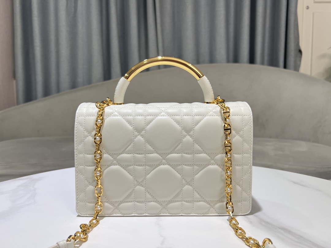 Dior M4402 Medium Dior Ange Bag White Macrocannage Calfskin - Default Title - View 3