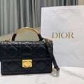 Dior M4402 Medium Dior Ange Bag Black Macrocannage Calfskin - Default Title - View 1