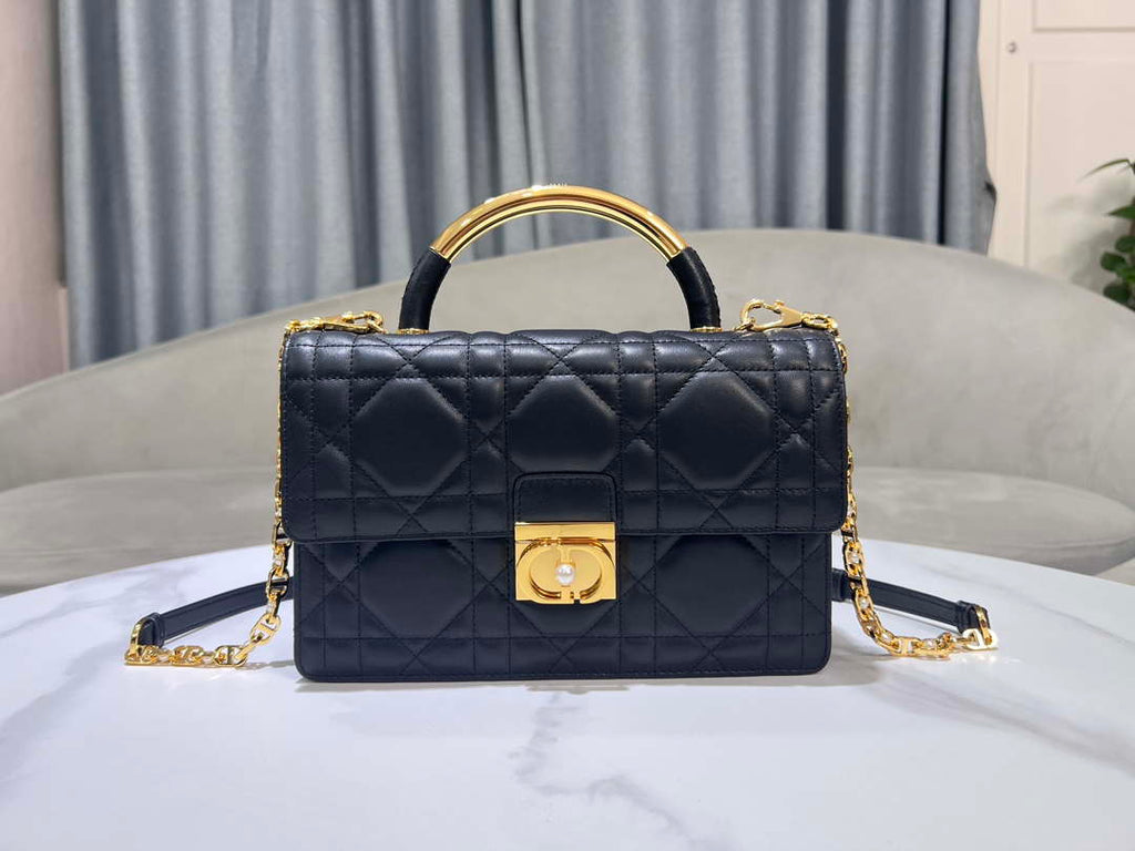 Dior M4402 Medium Dior Ange Bag Black Macrocannage Calfskin
