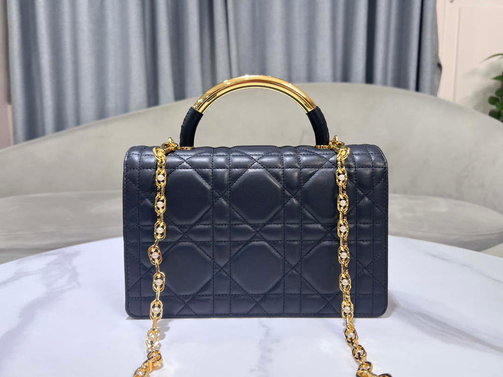 Dior M4402 Medium Dior Ange Bag Black Macrocannage Calfskin