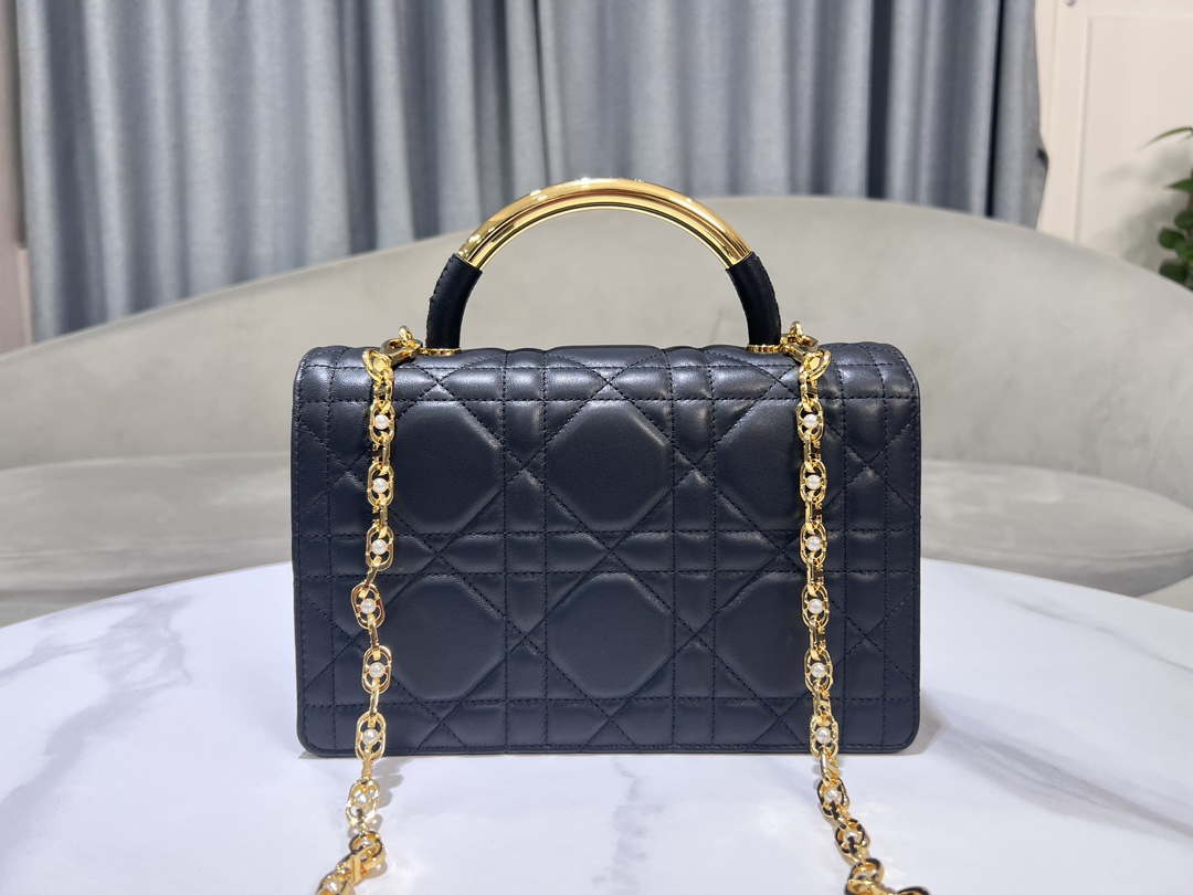 Dior M4402 Medium Dior Ange Bag Black Macrocannage Calfskin