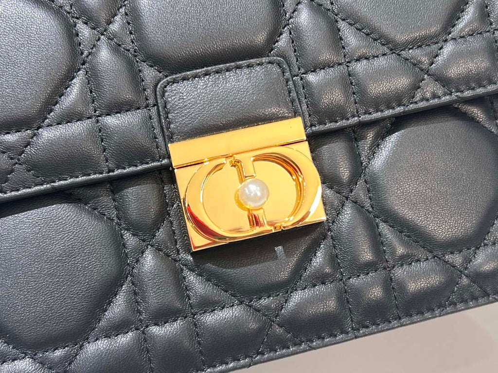 Dior M4402 Medium Dior Ange Bag Black Macrocannage Calfskin