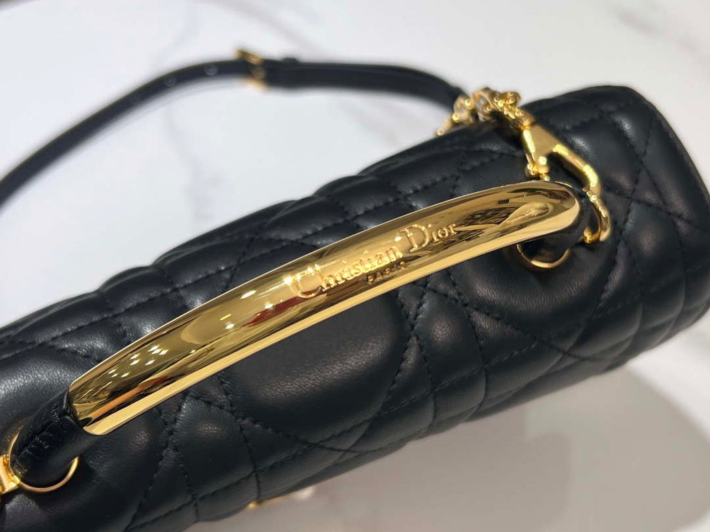 Dior M4402 Medium Dior Ange Bag Black Macrocannage Calfskin