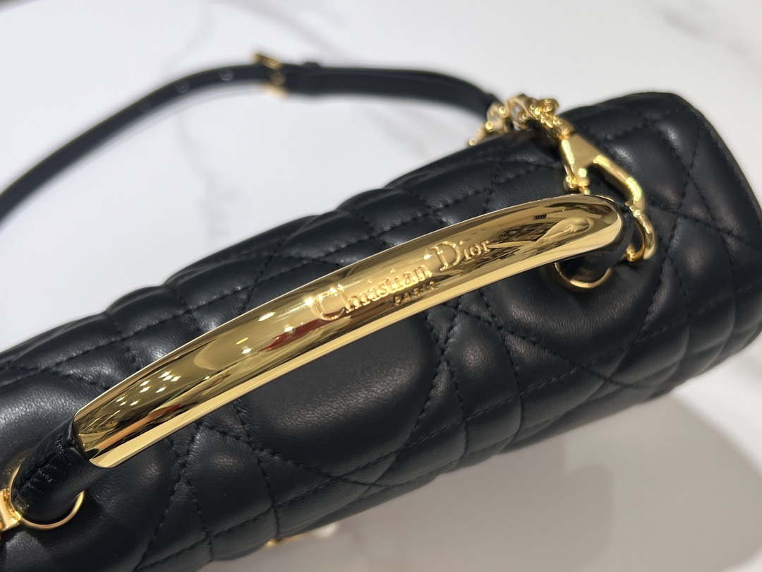 Dior M4402 Medium Dior Ange Bag Black Macrocannage Calfskin