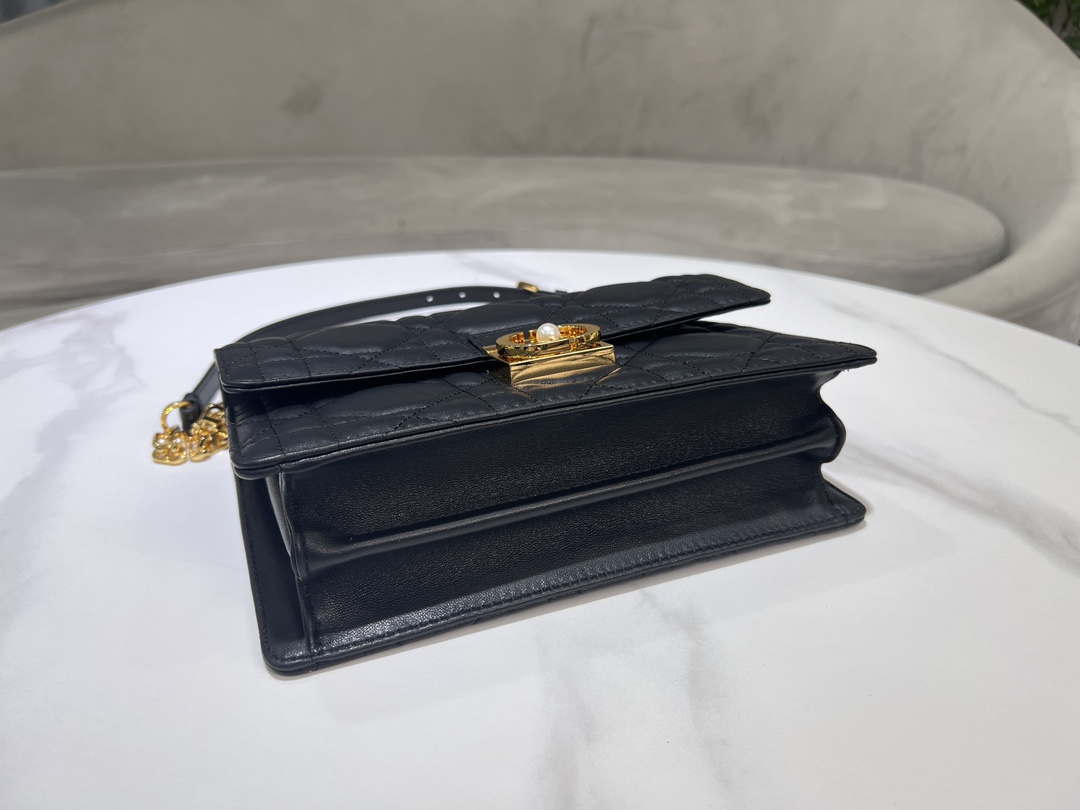 Dior M4402 Medium Dior Ange Bag Black Macrocannage Calfskin