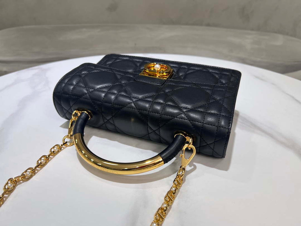 Dior M4402 Medium Dior Ange Bag Black Macrocannage Calfskin