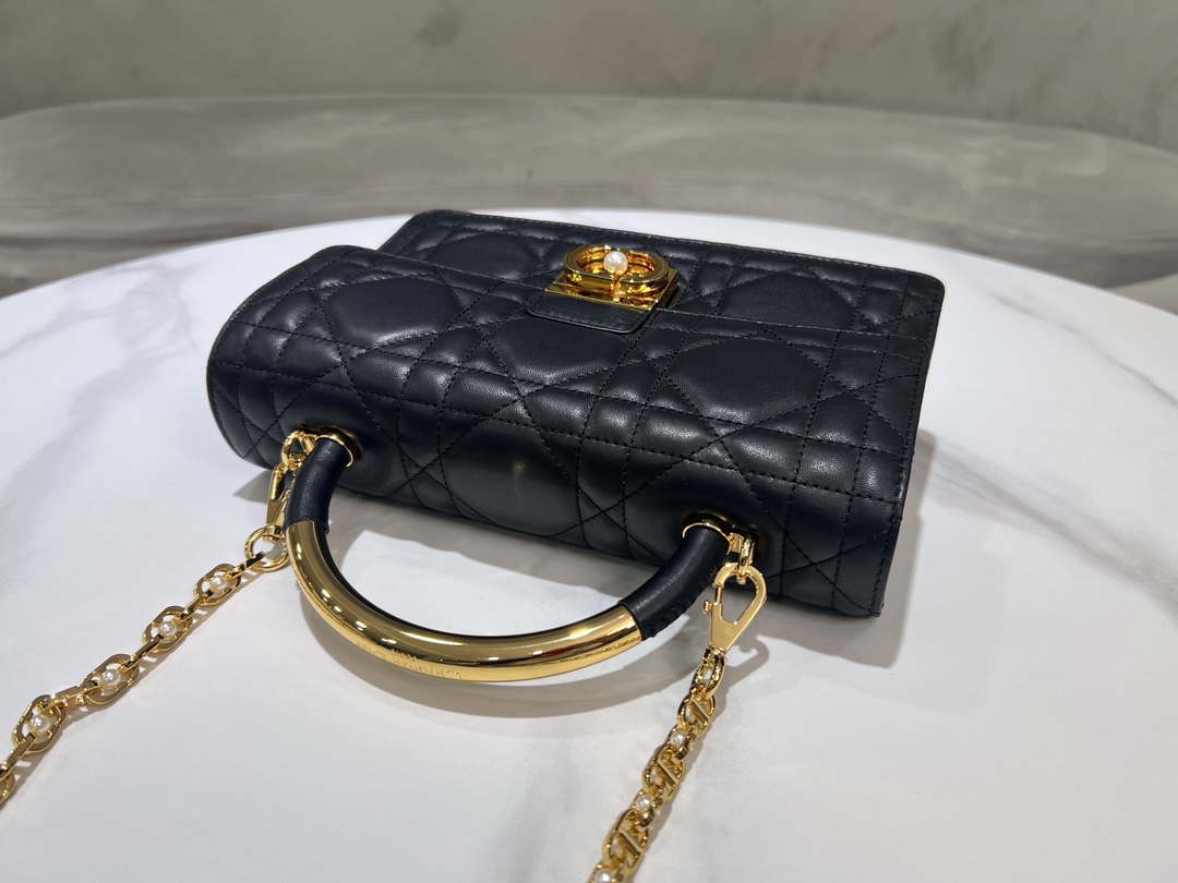 Dior M4402 Medium Dior Ange Bag Black Macrocannage Calfskin