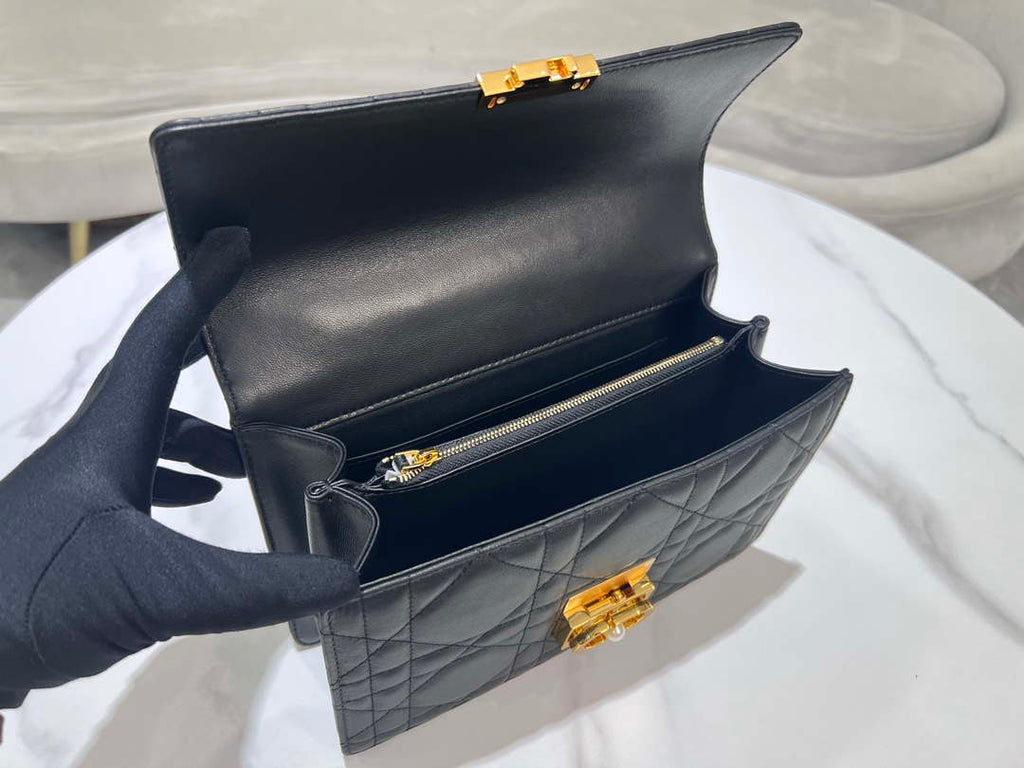 Dior M4402 Medium Dior Ange Bag Black Macrocannage Calfskin