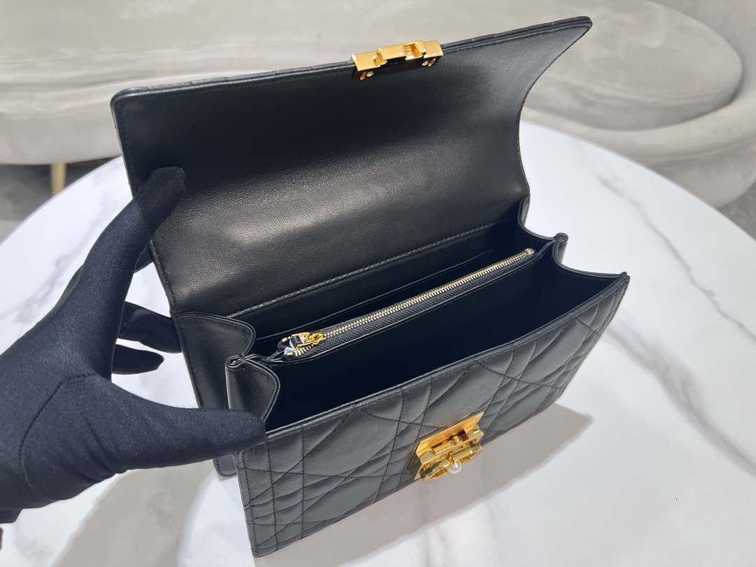 Dior M4402 Medium Dior Ange Bag Black Macrocannage Calfskin