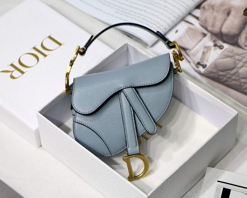 Dior M6008 Bag Saddle Super Mini Bag Cowhide Leather Light Blue