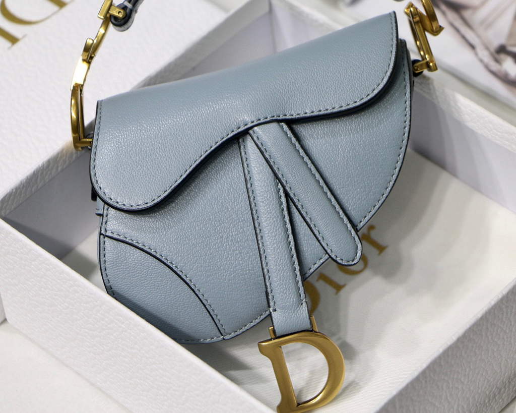 Dior M6008 Bag Saddle Super Mini Bag Cowhide Leather Light Blue
