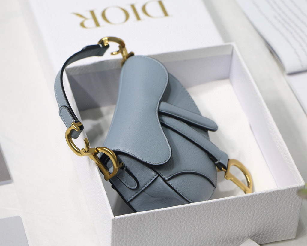 Dior M6008 Bag Saddle Super Mini Bag Cowhide Leather Light Blue