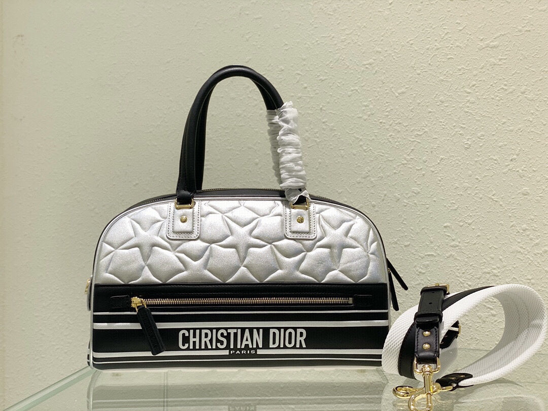 Dior M6202 Medium Dior Vibe Zip Bowling Bag Black and Silver Smooth Calfskin - Default Title - View 1