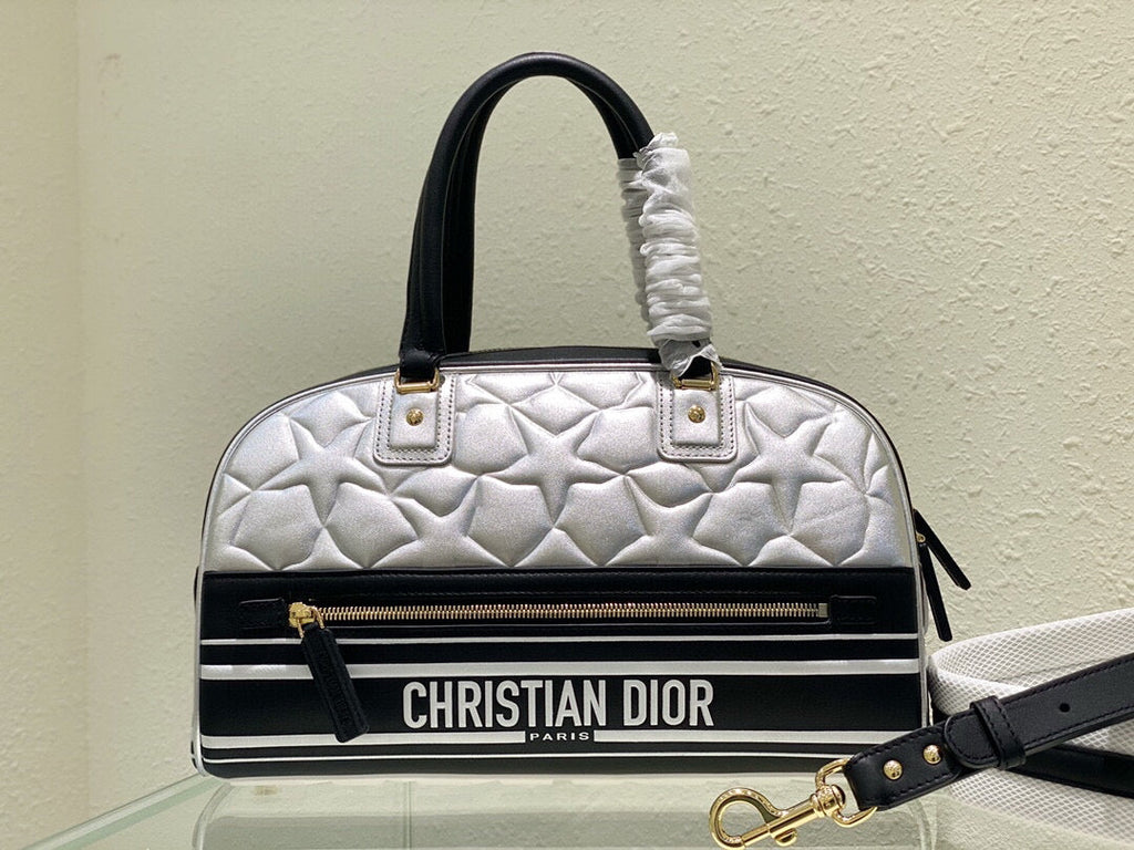 Dior M6202 Medium Dior Vibe Zip Bowling Bag Black and Silver Smooth Calfskin