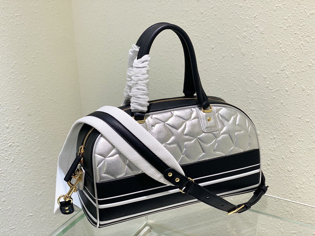 Dior M6202 Medium Dior Vibe Zip Bowling Bag Black and Silver Smooth Calfskin