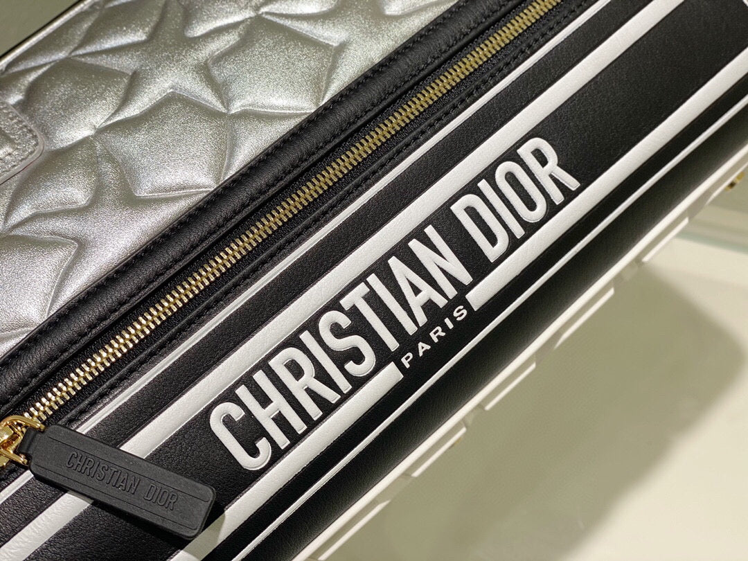 Dior M6202 Medium Dior Vibe Zip Bowling Bag Black and Silver Smooth Calfskin