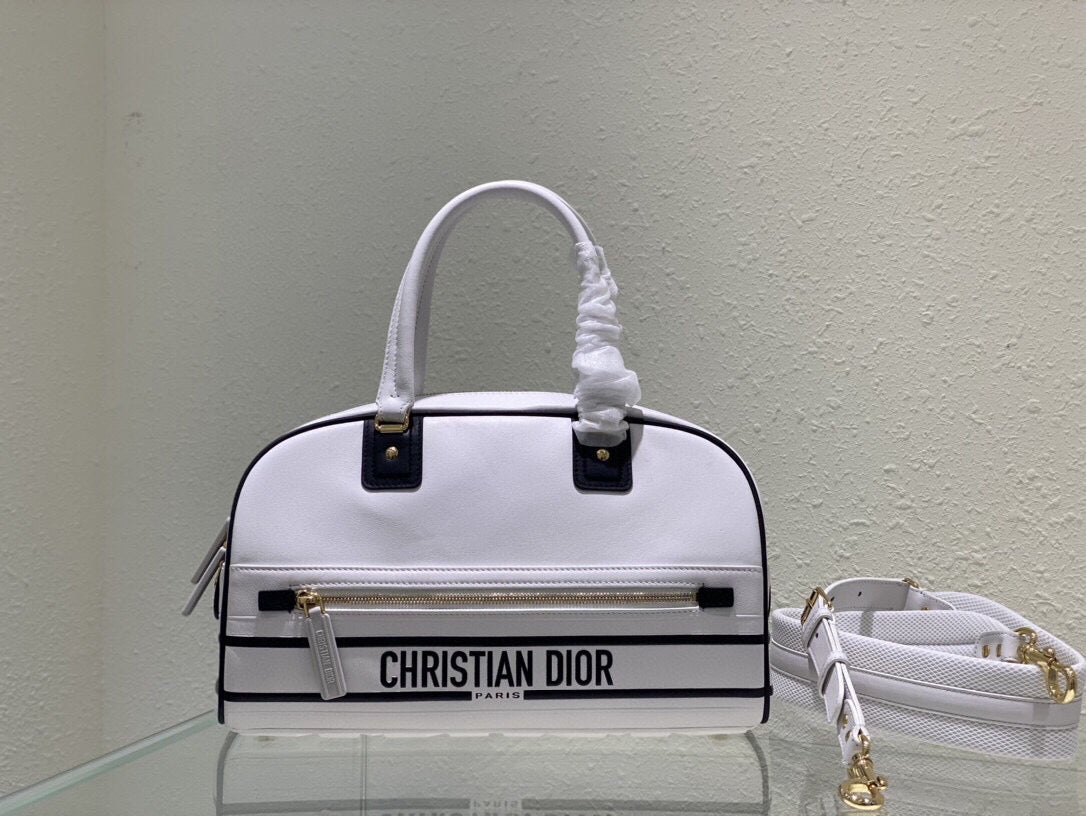 Dior M6202 Medium Dior Vibe Zip Bowling Bag White Smooth Calfskin - Default Title - View 1