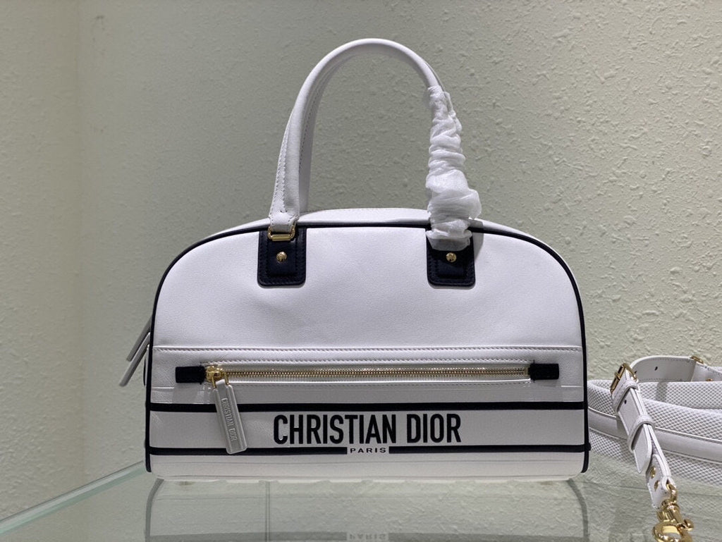 Dior M6202 Medium Dior Vibe Zip Bowling Bag White Smooth Calfskin