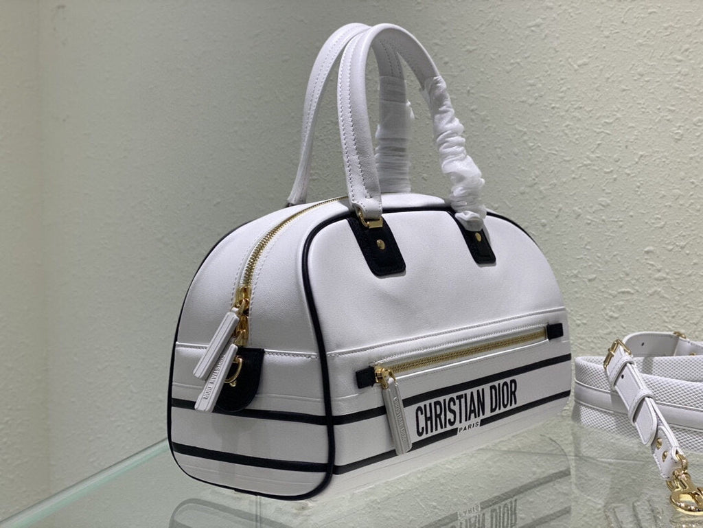 Dior M6202 Medium Dior Vibe Zip Bowling Bag White Smooth Calfskin