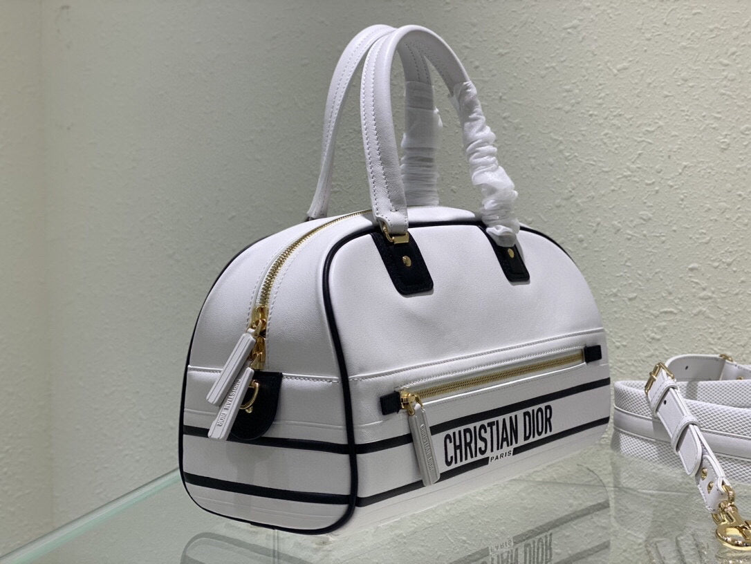 Dior M6202 Medium Dior Vibe Zip Bowling Bag White Smooth Calfskin