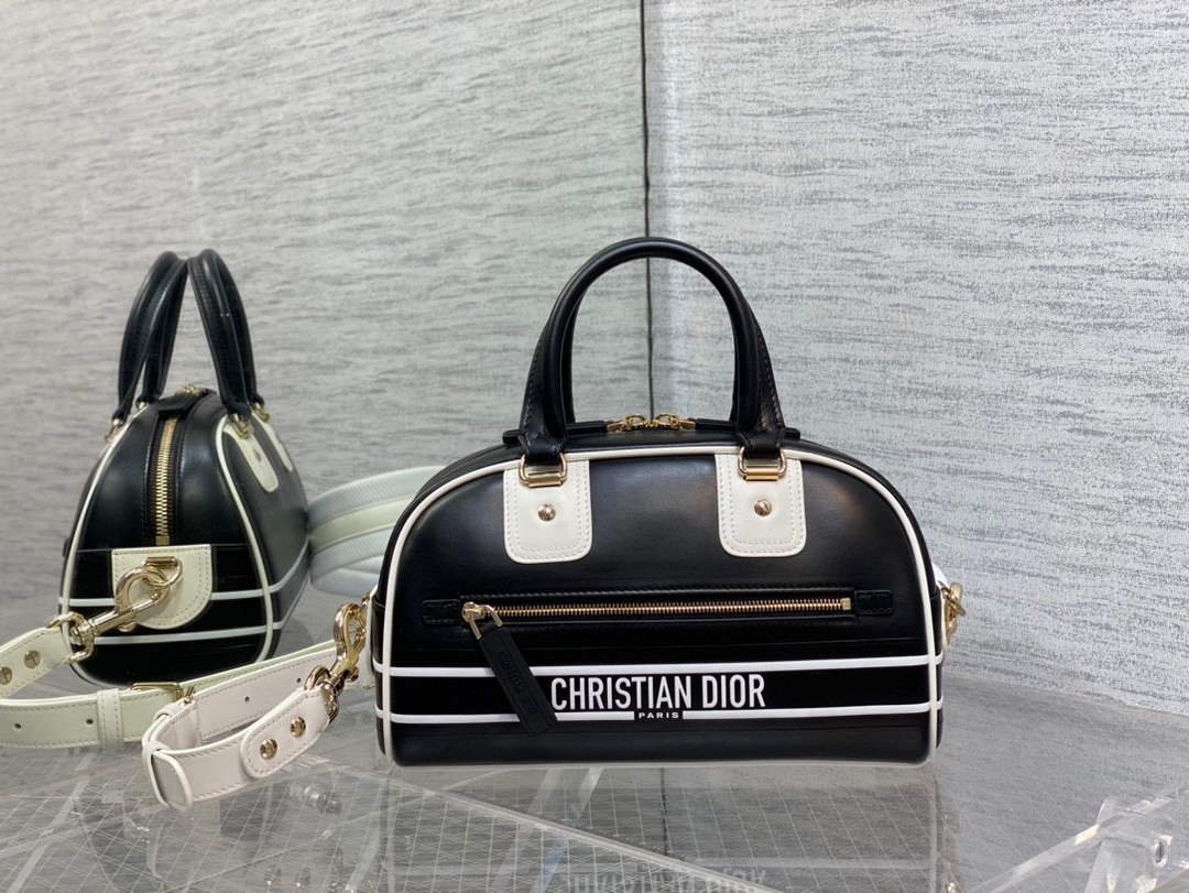 Dior M6209 Small Vibe Zip Bowling Bag Black and White Smooth Calfskin - Default Title - View 1