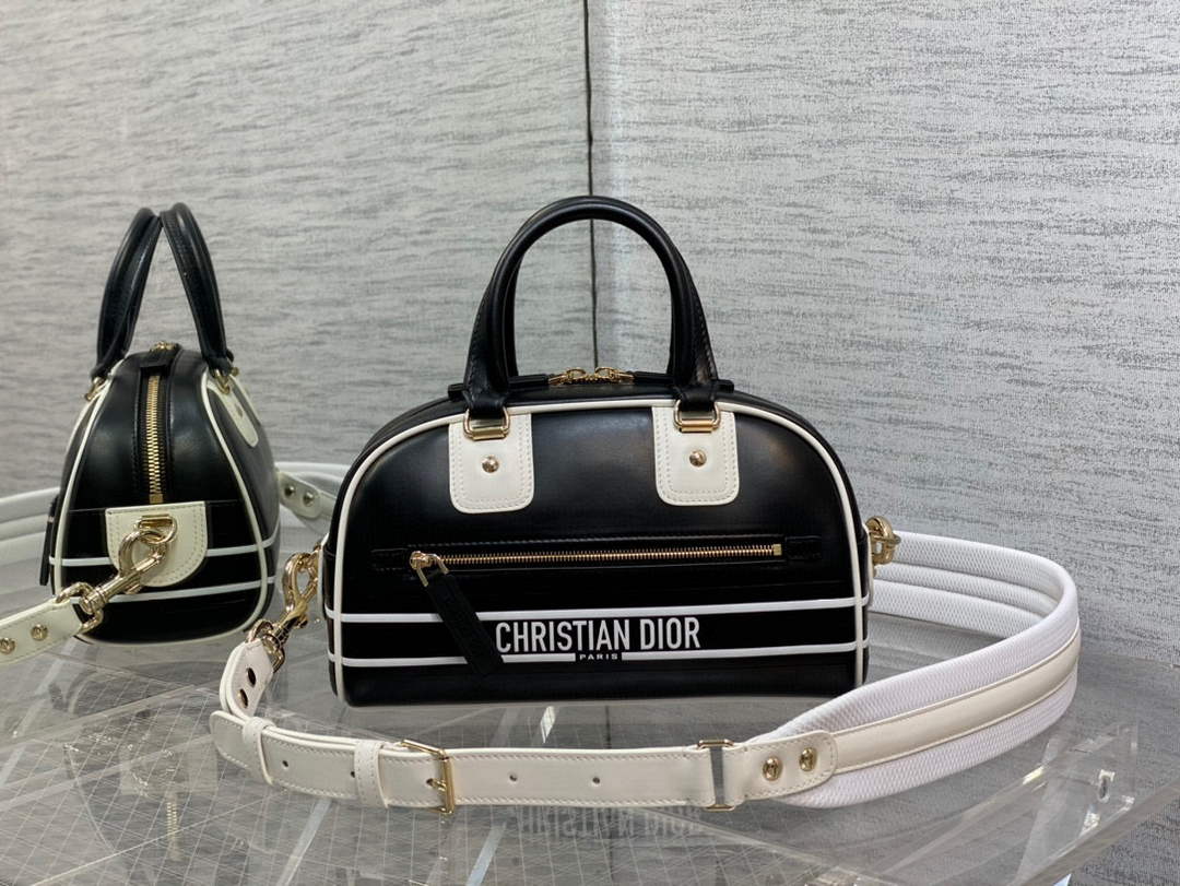 Dior M6209 Small Vibe Zip Bowling Bag Black and White Smooth Calfskin - Default Title - View 2