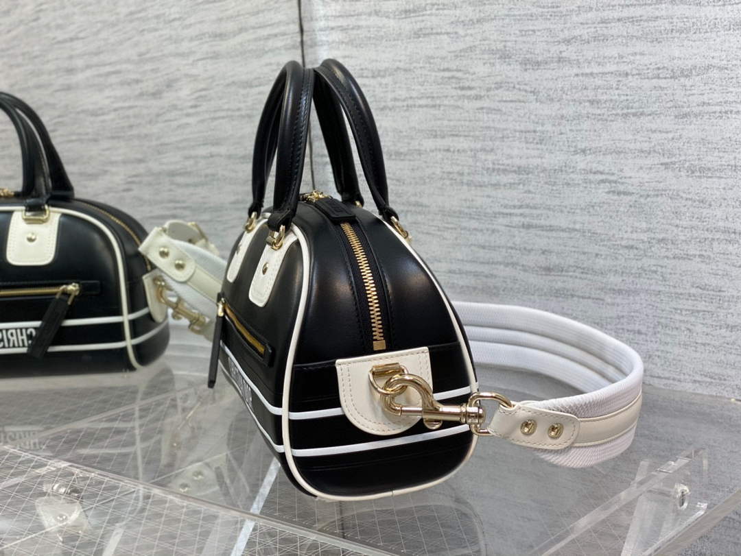 Dior M6209 Small Vibe Zip Bowling Bag Black and White Smooth Calfskin