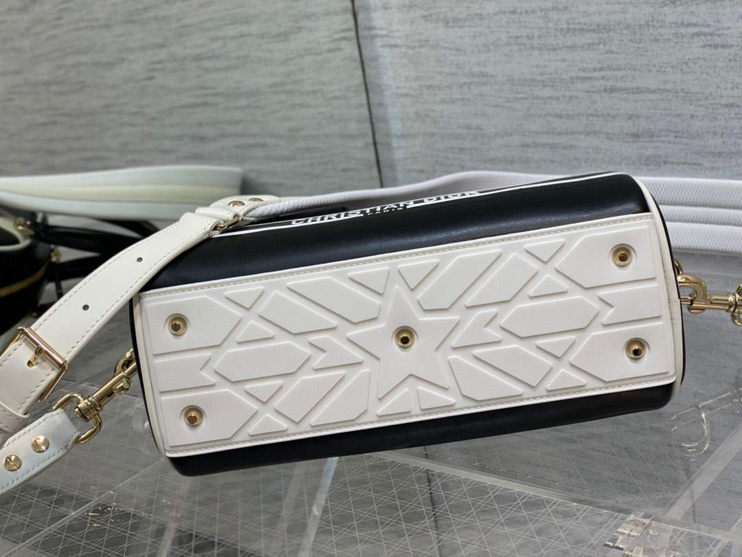Dior M6209 Small Vibe Zip Bowling Bag Black and White Smooth Calfskin - Default Title - View 7