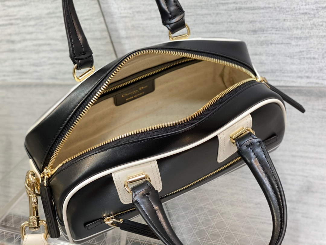 Dior M6209 Small Vibe Zip Bowling Bag Black and White Smooth Calfskin - Default Title - View 8