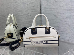 Dior M6209 Small Vibe Zip Bowling Bag White and Blue Smooth Calfskin - Default Title - View 1