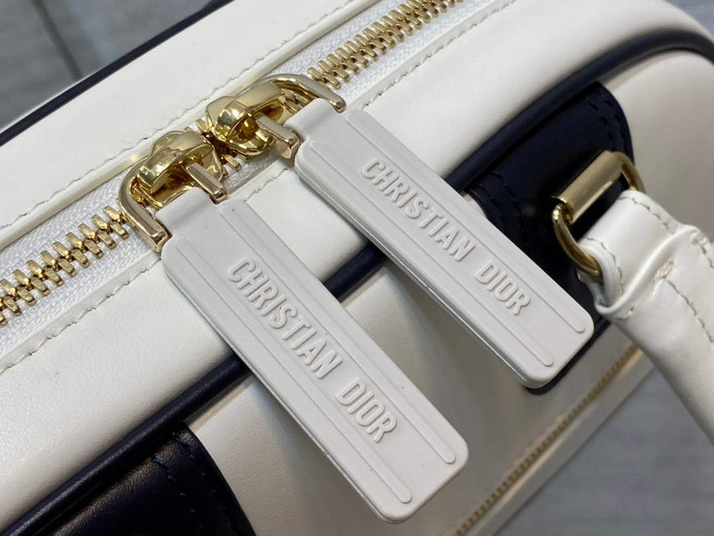 Dior M6209 Small Vibe Zip Bowling Bag White and Blue Smooth Calfskin
