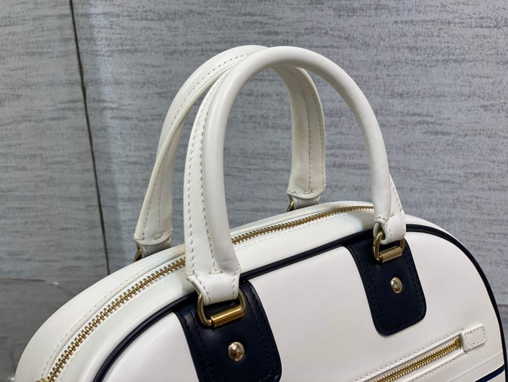 Dior M6209 Small Vibe Zip Bowling Bag White and Blue Smooth Calfskin