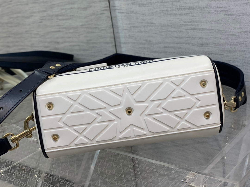 Dior M6209 Small Vibe Zip Bowling Bag White and Blue Smooth Calfskin