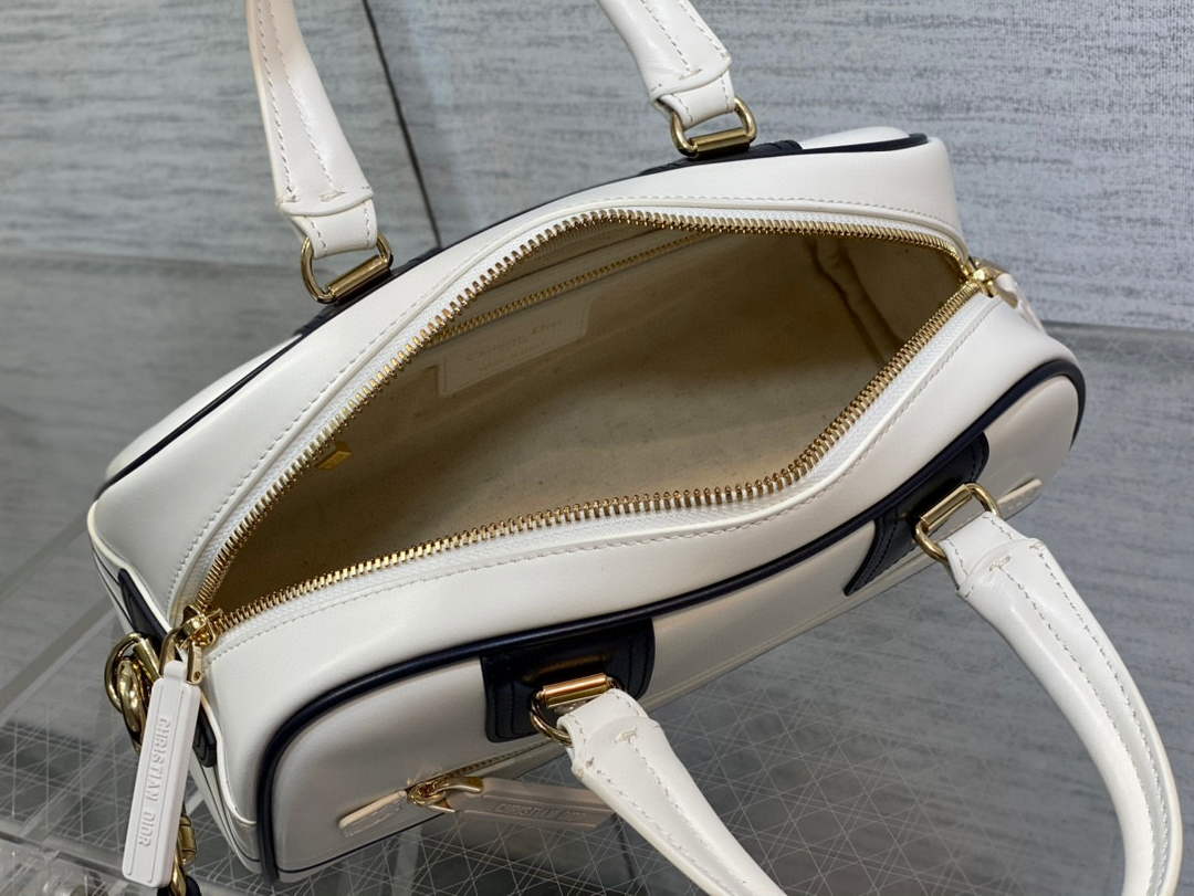 Dior M6209 Small Vibe Zip Bowling Bag White and Blue Smooth Calfskin - Default Title - View 8