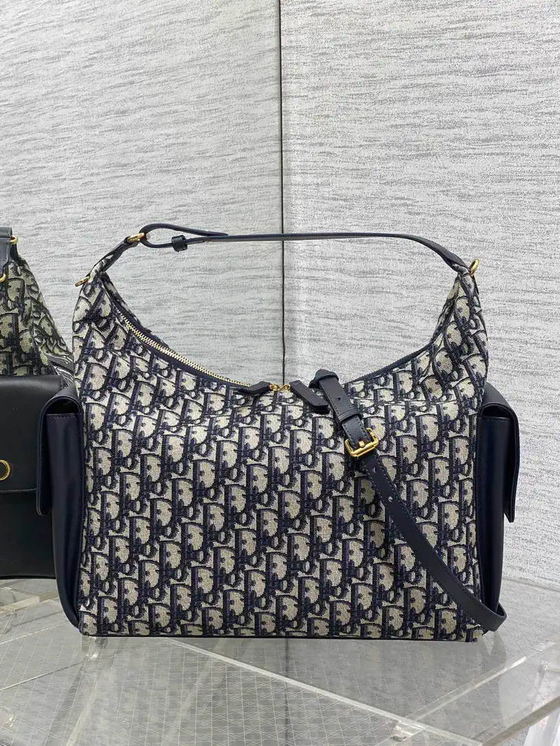 Dior M6322 Large D-Dream Bag Blue Dior Oblique Jacquard and Smooth Calfskin