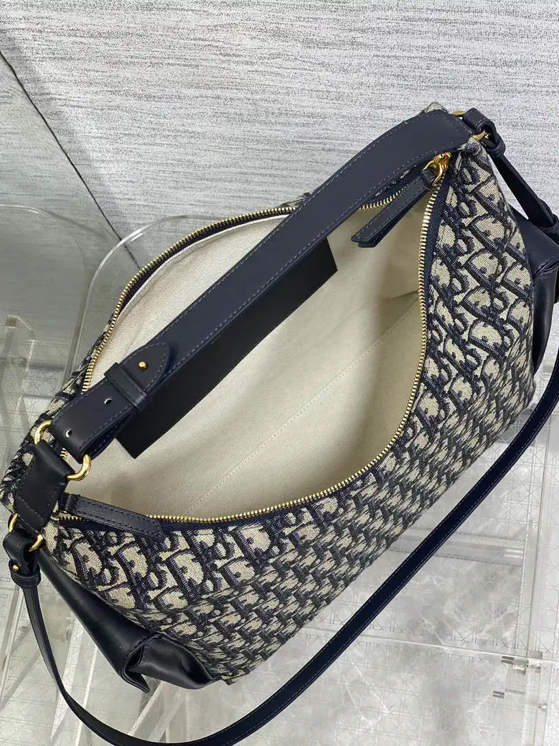 Dior M6322 Large D-Dream Bag Blue Dior Oblique Jacquard and Smooth Calfskin