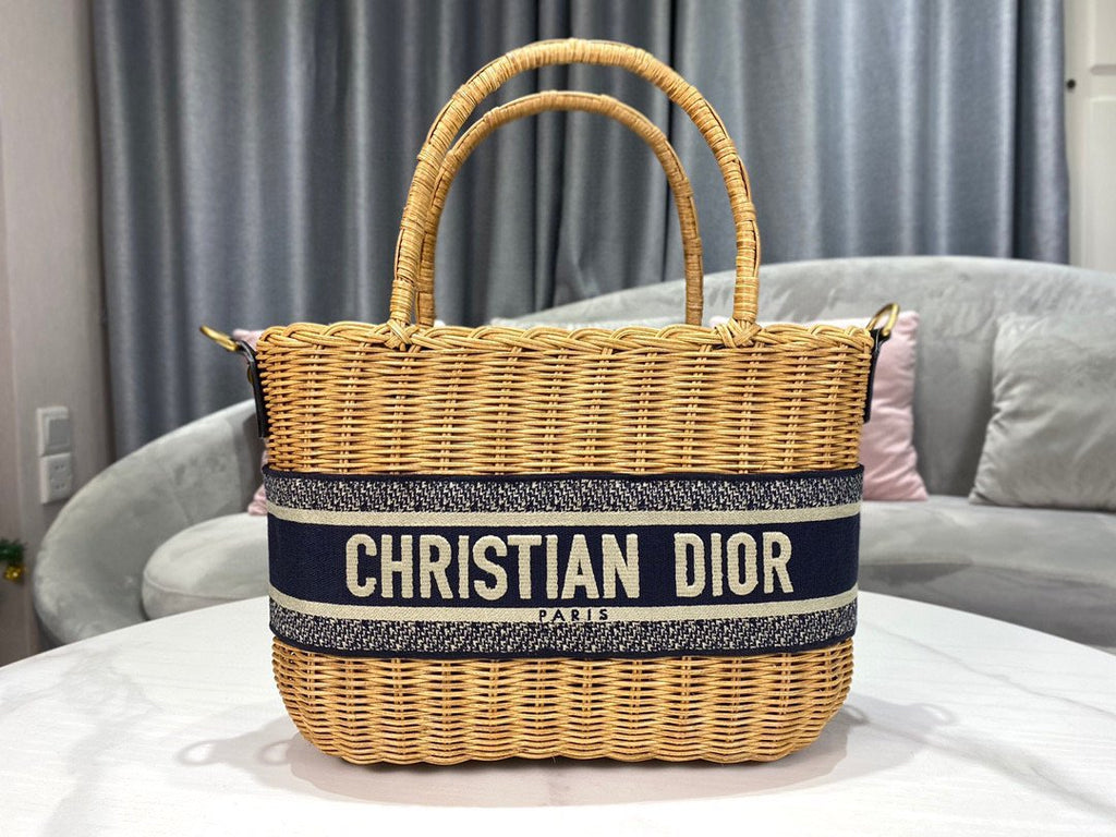 Dior M7601 Dior Wicker Basket Shoulder Bag Blue - luxibagsmall